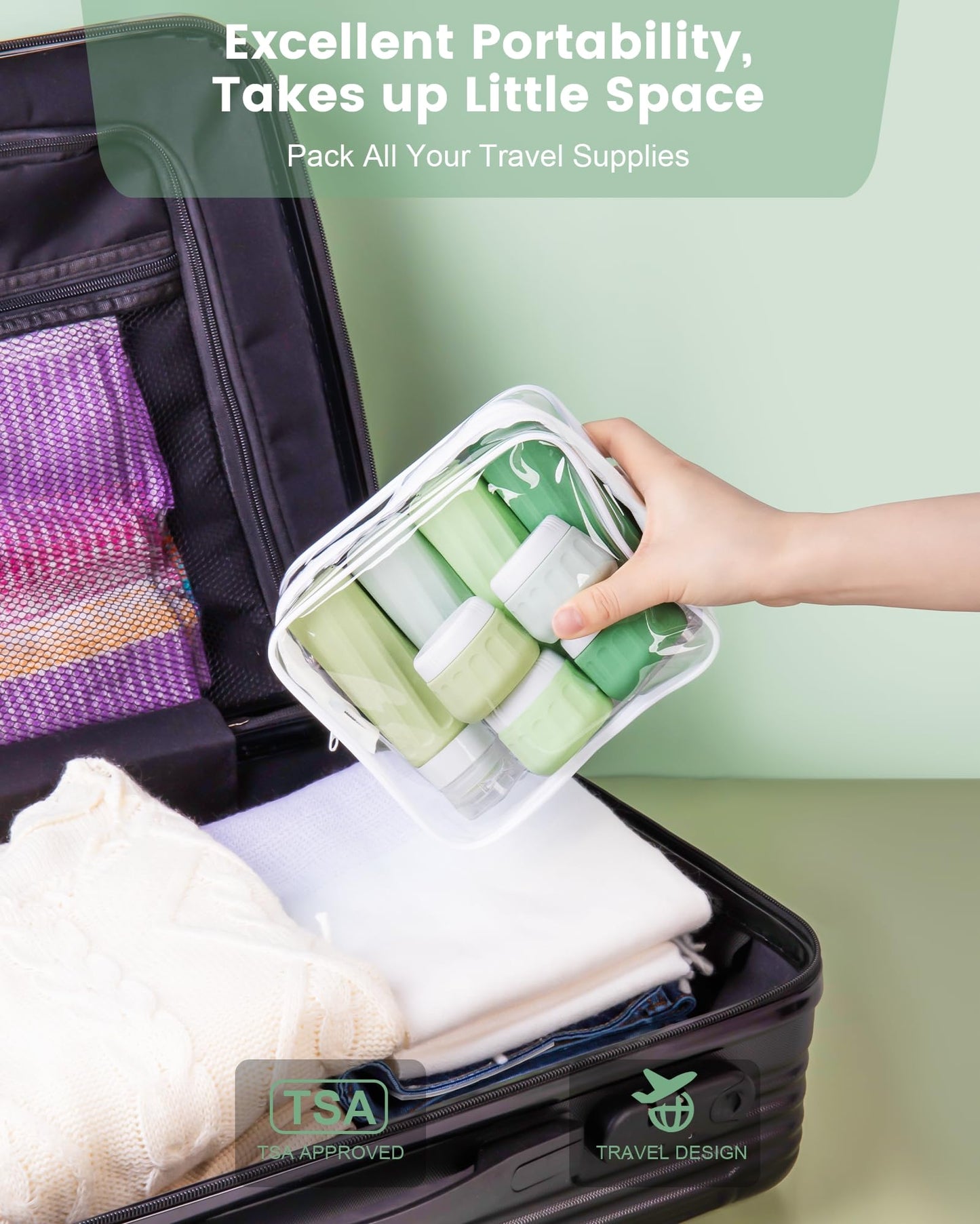 Mrsdry Travel Size Toiletries 10 Pack, TSA Approved 3oz & 1oz Silicone Refillable Containers with Clear Travel Bag