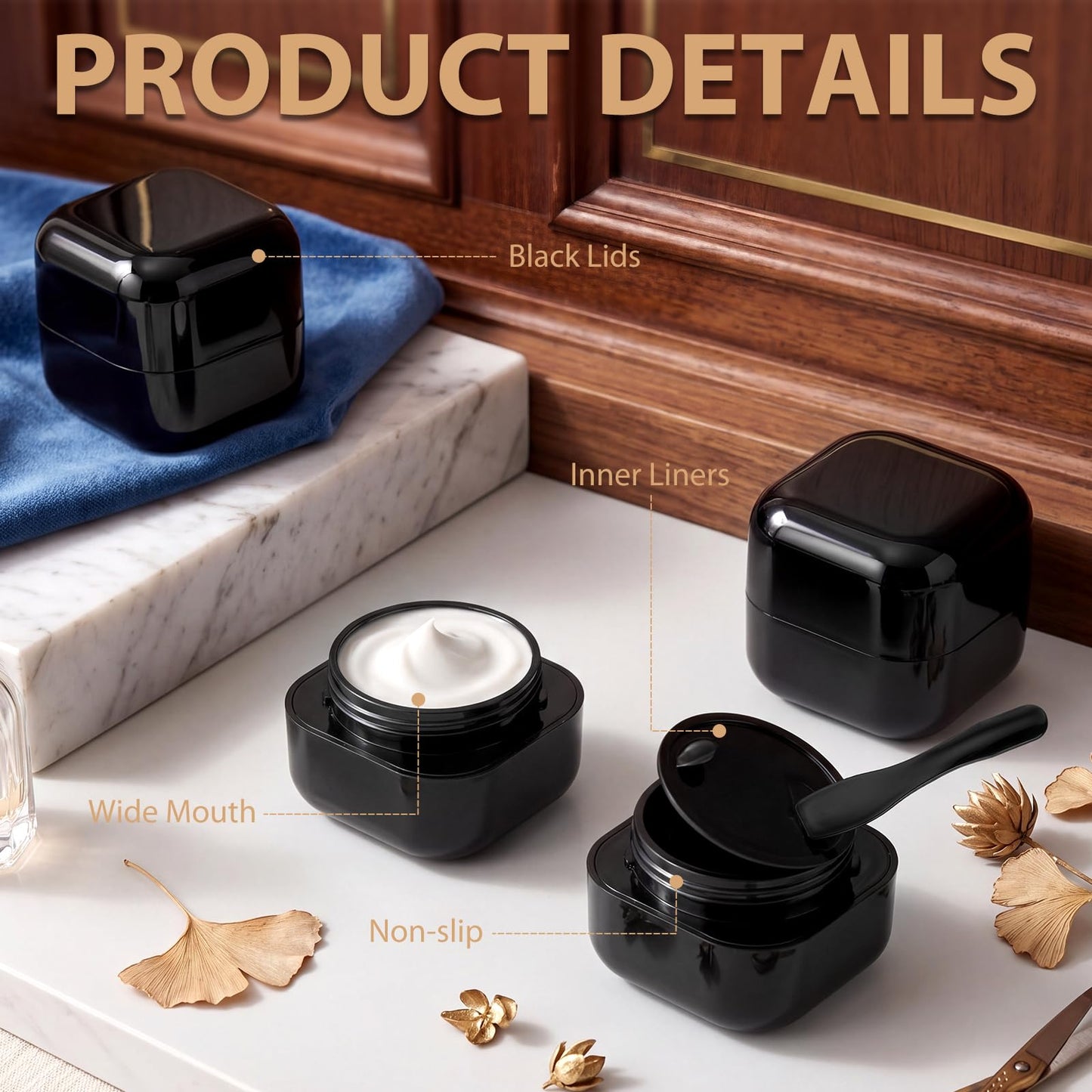 Meanplan 12 Pack Black Travel Jar Containers, 1oz Black Cosmetic Containers with Lids & Spatulas, Lotion Jars Leak-proof with Inner Liners, Portable Makeup Sample Pots for Creams, Lotions, Ointments