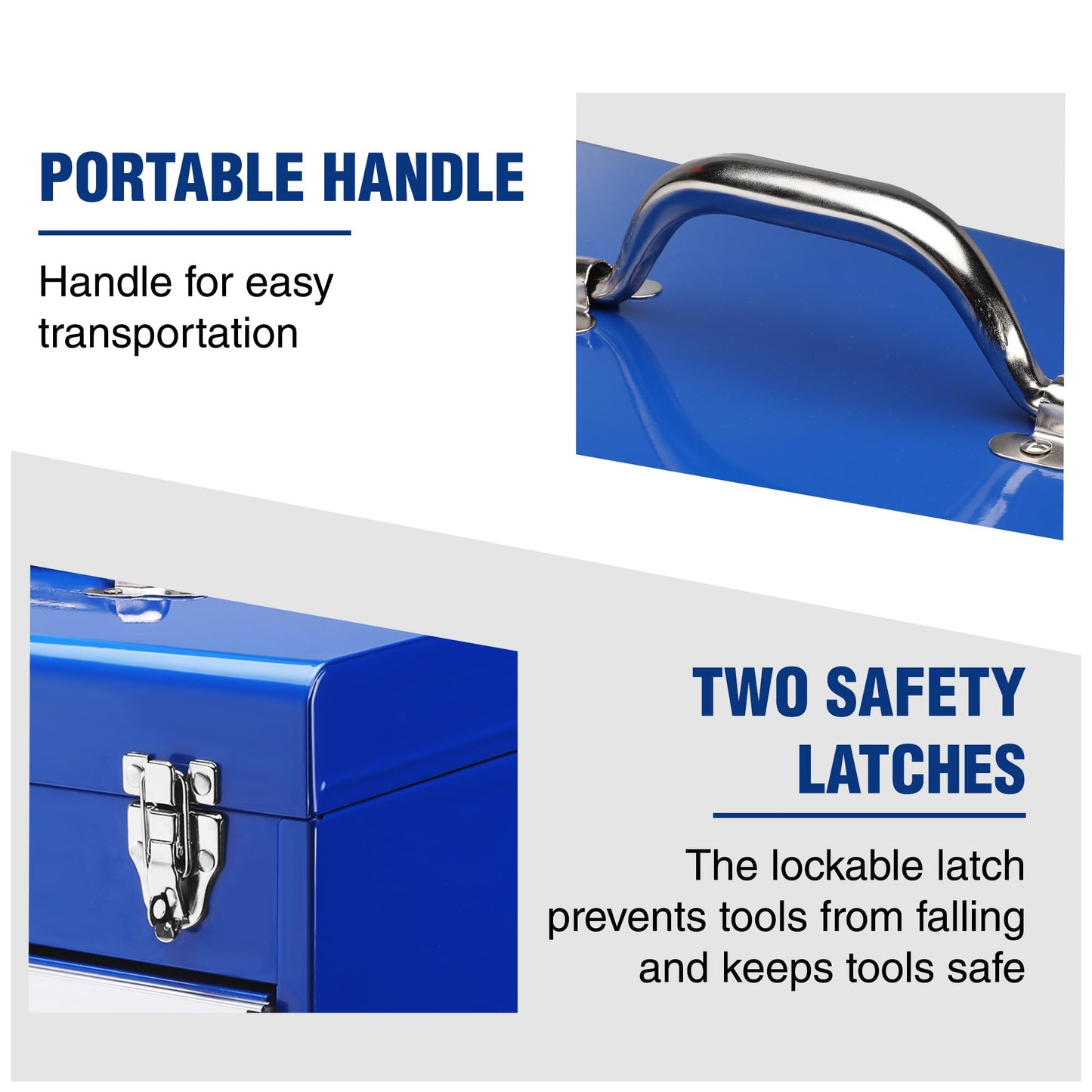 WORKPRO Tool Box with Drawers, 18 Inch with 2 Drawers and 1 Top Storage, Portable Toolbox with Metal Latch and Liner for Garage, Office and Home Storage, 100 LBS Load Capacity (Totally)