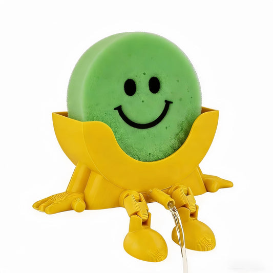 Cute Hanging Sponge Holder, Drainable Kitchen Sink Organizer, Scrub Sponge Stand Storage Rack with Smiley Design, Sink Accessories (Yellow)