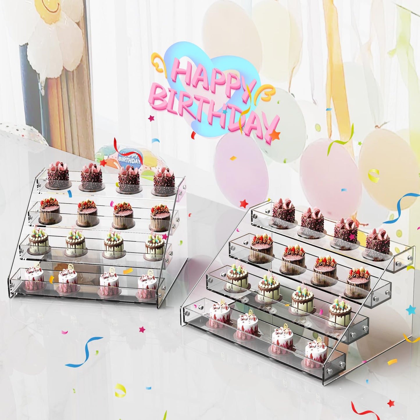 HUITAI Acrylic Display Shelf,Risers Display Stands,Perfume Organizer,Cupcake Stand,Tiered Display Stand,Sticker Display,Card Stands For Display,Card Display Stand,Figure Display，Spice Rack(6 Tier)