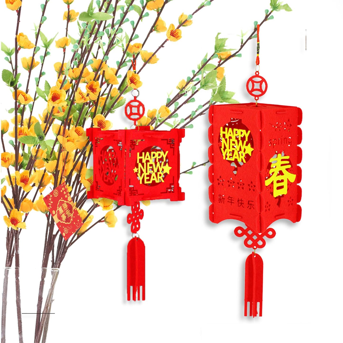 4 Pcs DIY Red Lanterns Kit for Spring Festival - 2026 Chinese New Year Decoration, Chinese New Year Décor, for Wall and Door, Best Lucky Party Gift for Kids