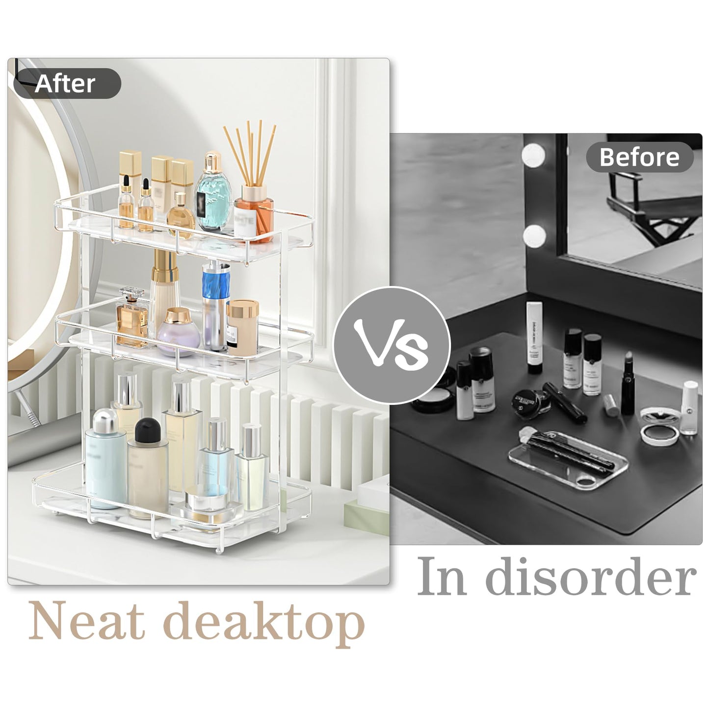 Bathroom Organizer Countertop Perfume Organizer Makeup Organizer Cosmetics Storage Display Rack Vanity Tray Dresser Stainless Steel Gold Shelf White Marble Ceramic Tray