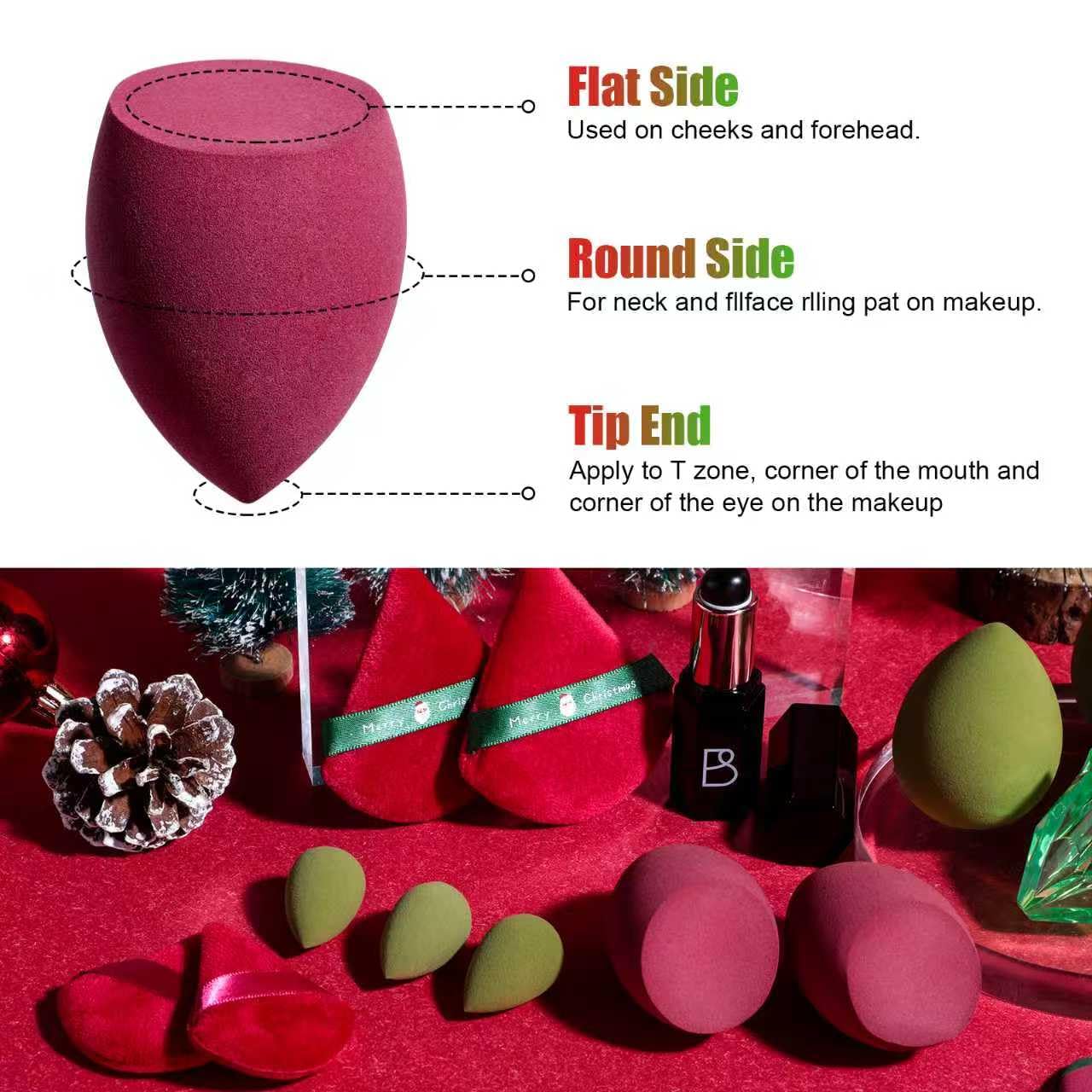 BS-MALL 14 Pcs Portable Makeup Sponge Set With Diamond-shaped Kabuki Powder Brush - Makeup Sponge, Triangle Puff And Multi-functional Sponges For Liquid, Cream,With Travel Case (Green Red)