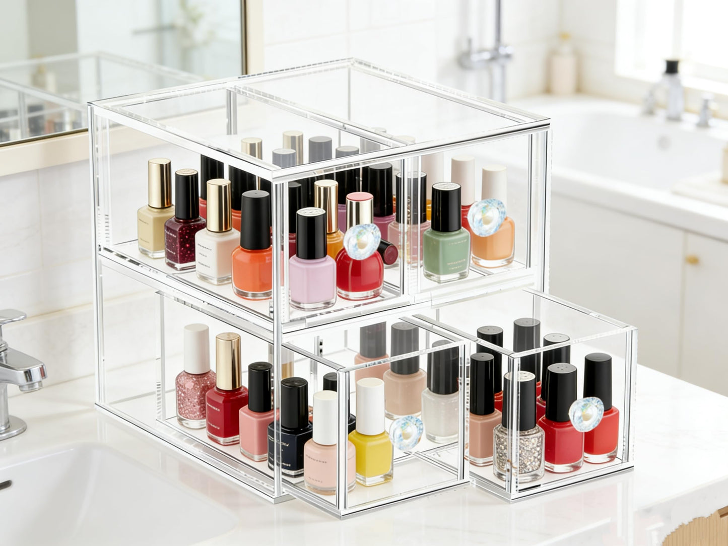 HESIN Clear Acrylic Makeup Organizer with 4 Drawer Trays, Cosmetic Storage for Bedroom, Bathroom, Countertop, Dresser (Medium, 4)