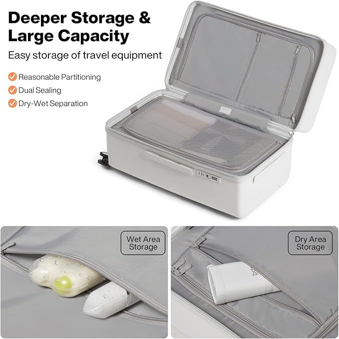 mixi 24'' Plus Trunk Luggage Medium Checked Luggage PC Hard Shell Rolling Travel Suitcases with Spinner Wheels & TSA Lock, Smoke White