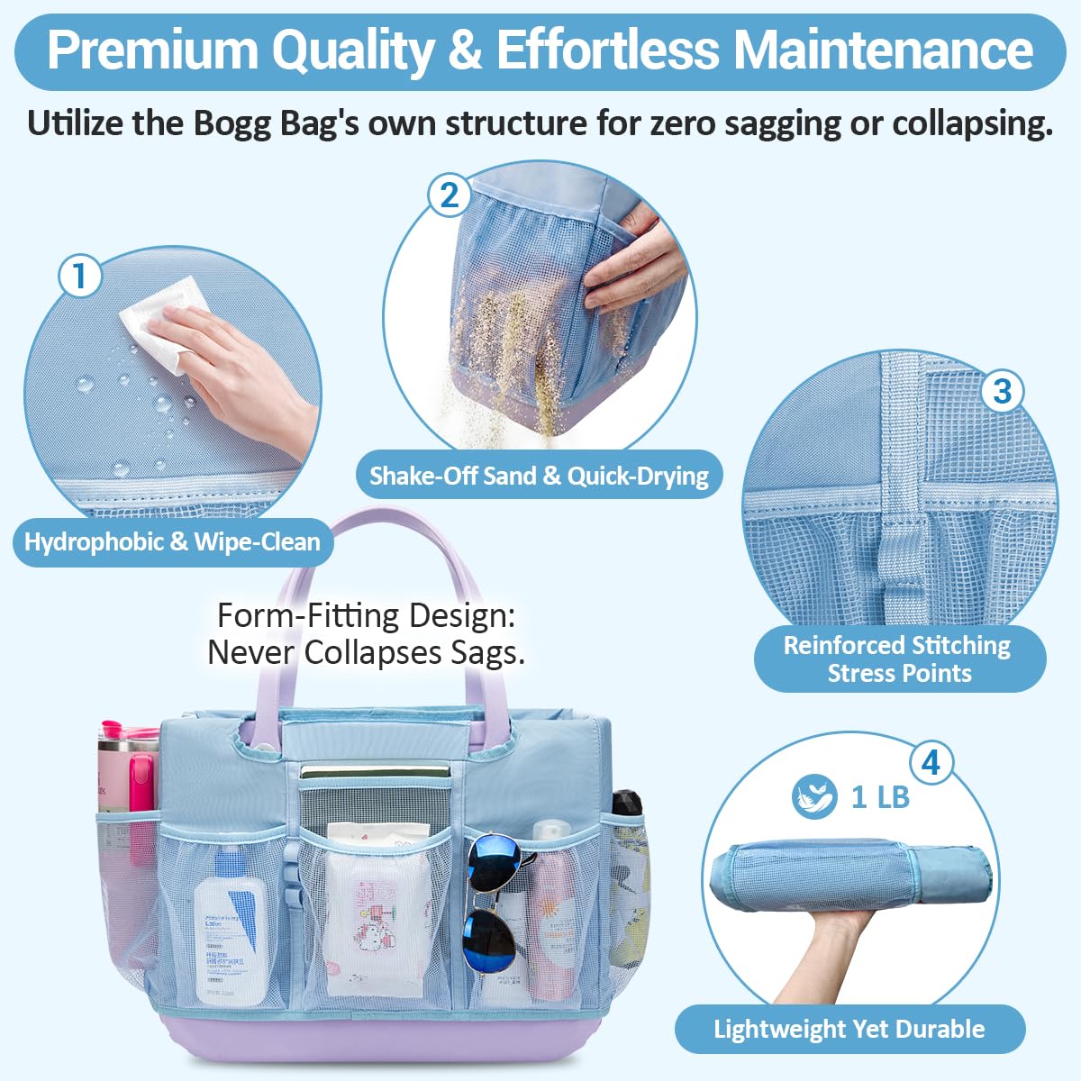 Nyton Organizer Bag Compatible with Original Large Bogg Bag Cover Divider Insert Beach Bag Liner for XL Bogg Bag Storage Separator Compartment with Mesh Pocket Sport Mom