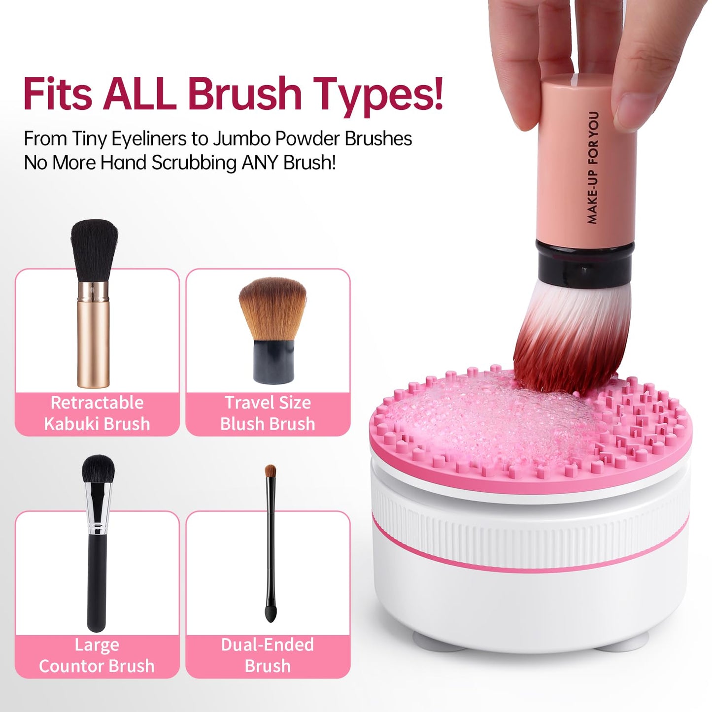 Electric Makeup Brush Cleaner Machine & Deep Cleaning Solution Set, Automatic Spinning Washer with 1.98 Fl.Oz Cruelty-Free Shampoo, Quickly Removes Residue, Ideal Gifts for Women, Makeup Lover