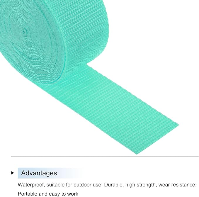 MECCANIXITY Lightweight Polypropylene Webbing Strap 1 1/2" 5 Yard Backpack Strapping Band Turquoise Green for Outdoor Luggage Cargo Straps