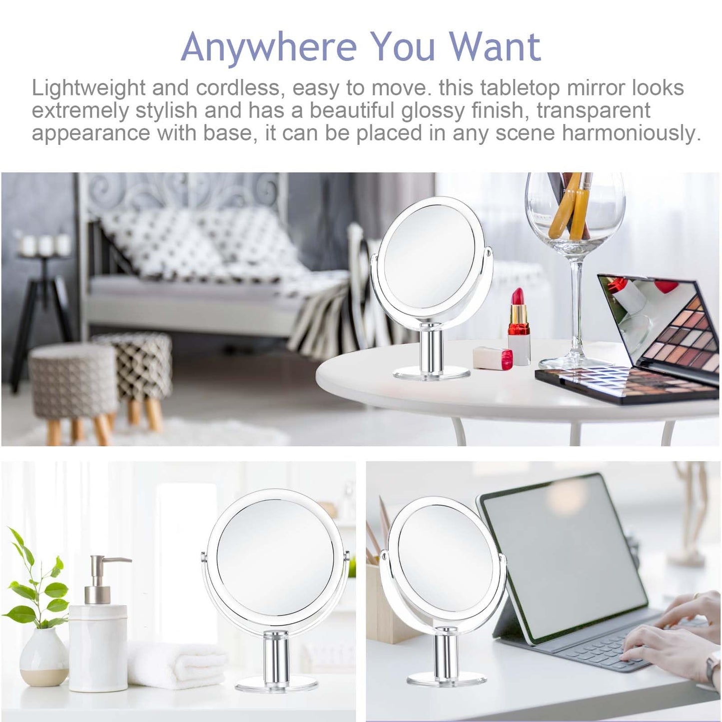 CLSEVXY Vanity Mirror Makeup Mirror with Stand, 1X/15X Magnification Double Sided 360 Degree Swivel Magnifying Mirror, 7.4 Inch