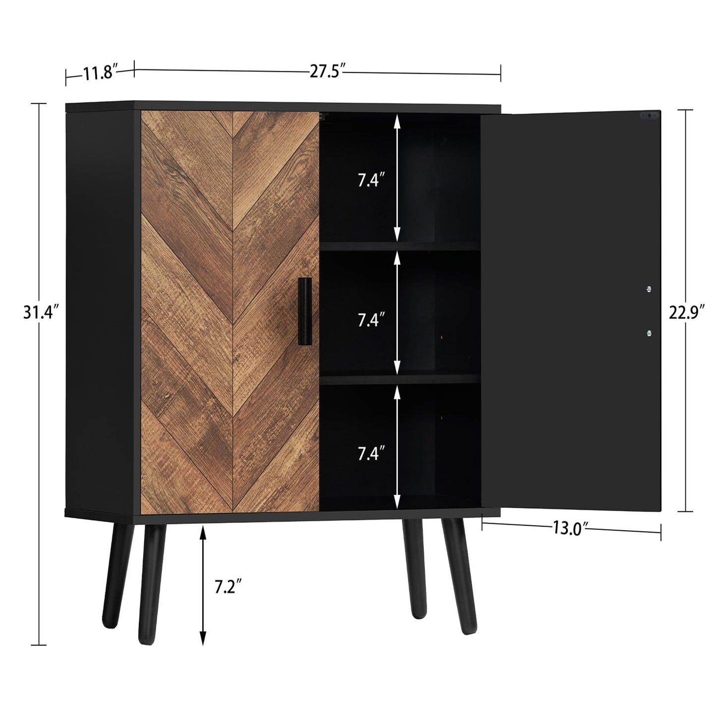 Iwell Storage Cabinet with 2 Shelves & Doors, Sideboard Buffet Cabinet with Storage, Entryway Cabinets, Accent Cabinets for Living Room, Dining Room, Entryway, Black