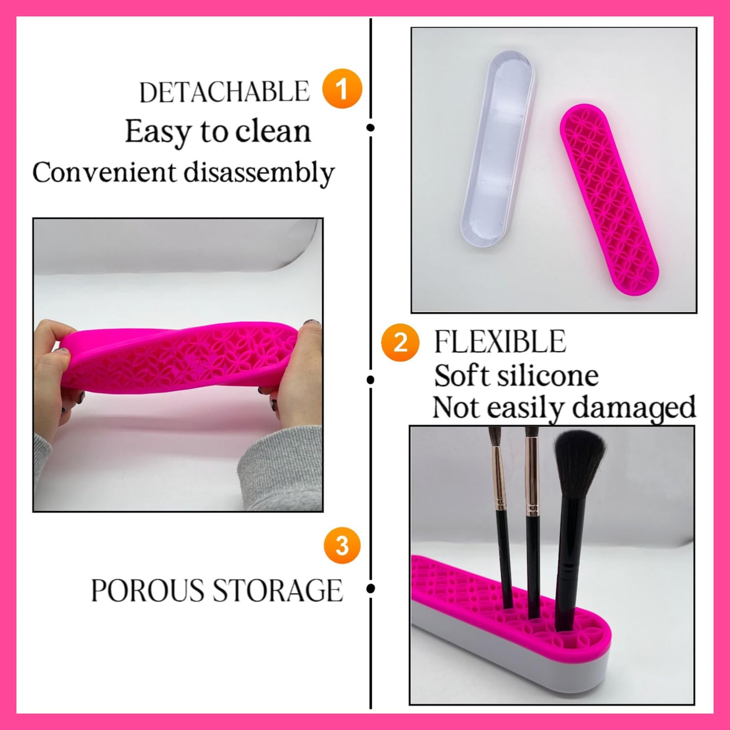 TANG SONG 2 PCS Silicone Make up Brush Holder Cosmetic Storage Box Desktop Organizers (Pink)