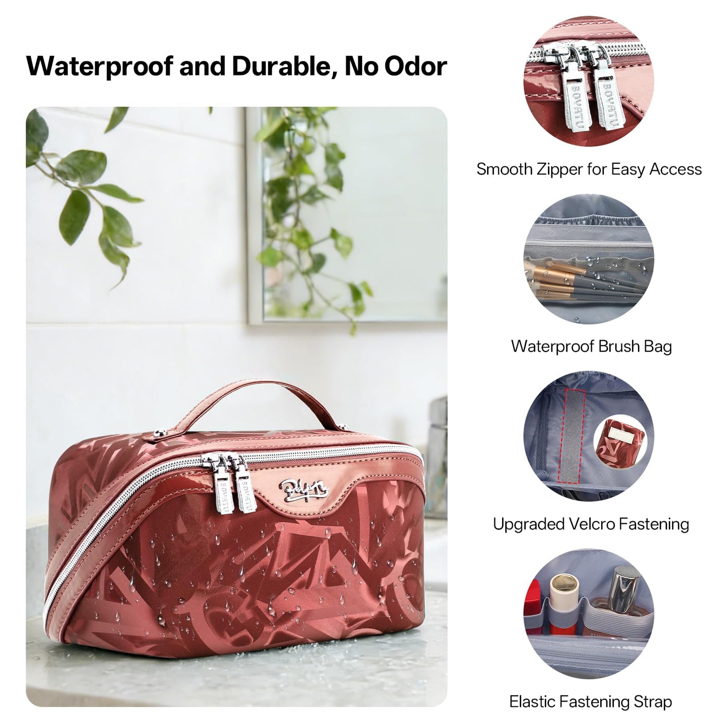 BOYATU Travel Makeup Bag for Women: Y2K Aesthetic Personalized Glossy 3 Pcs Set Cosmetic Organizer Bag - Trendy Statement Toiletry Pouches for Forward Women - Stand Out at Festivals & Trips(D-4-Red)