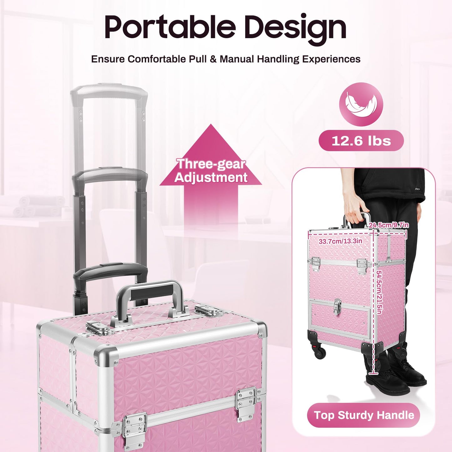 EcoTypee Professional Rolling Makeup Train Case Makeup Storage Organizer Cosmetic Trolley