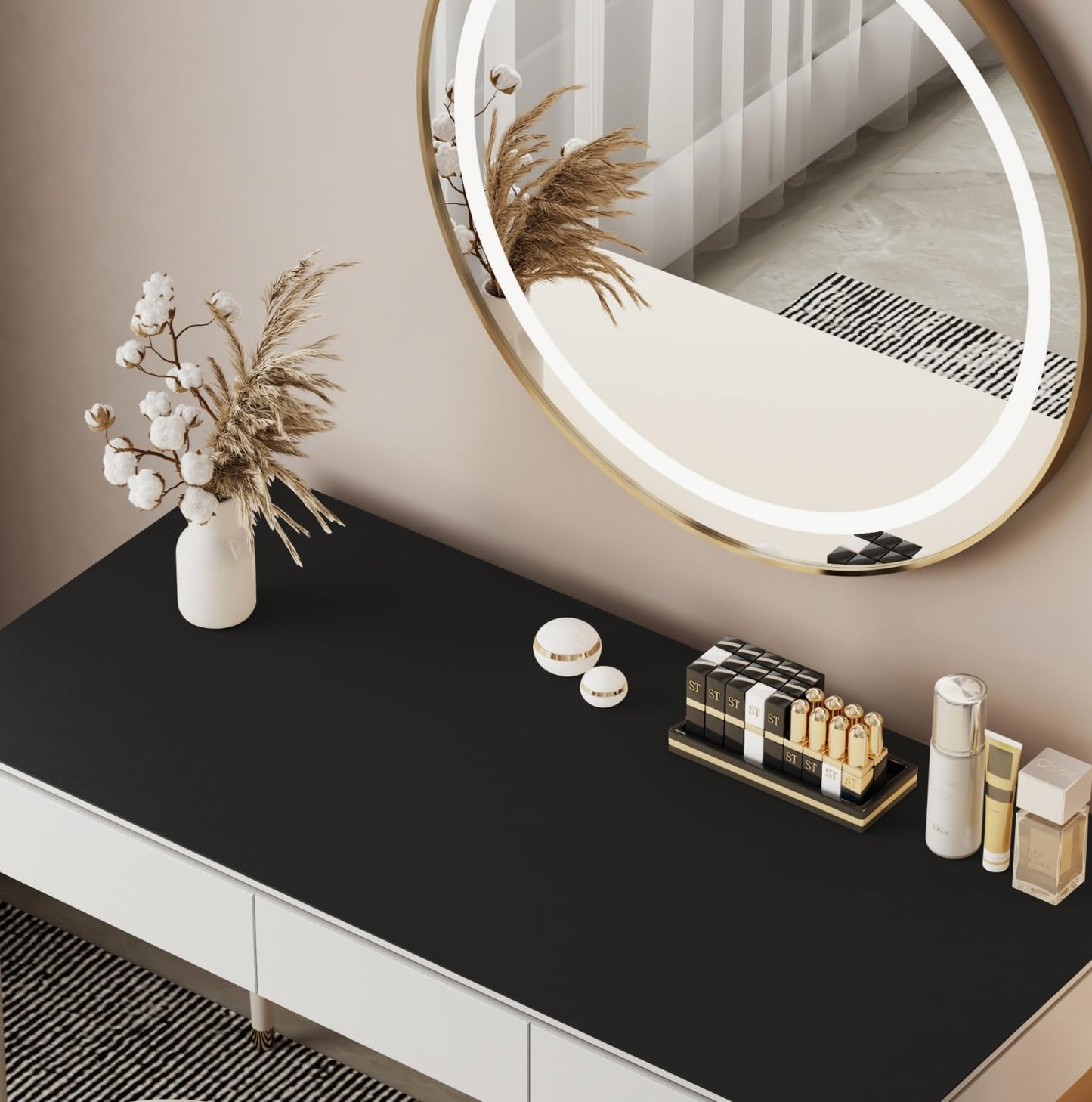 metui 39.37" * 15.7" Large Makeup Mat for Vanity Top Protector, Waterproof, Non-Slip Vanity mat.Vanity mat Protector for Makeup,Vanity Protector mat and Dresser Protector top. (Black)