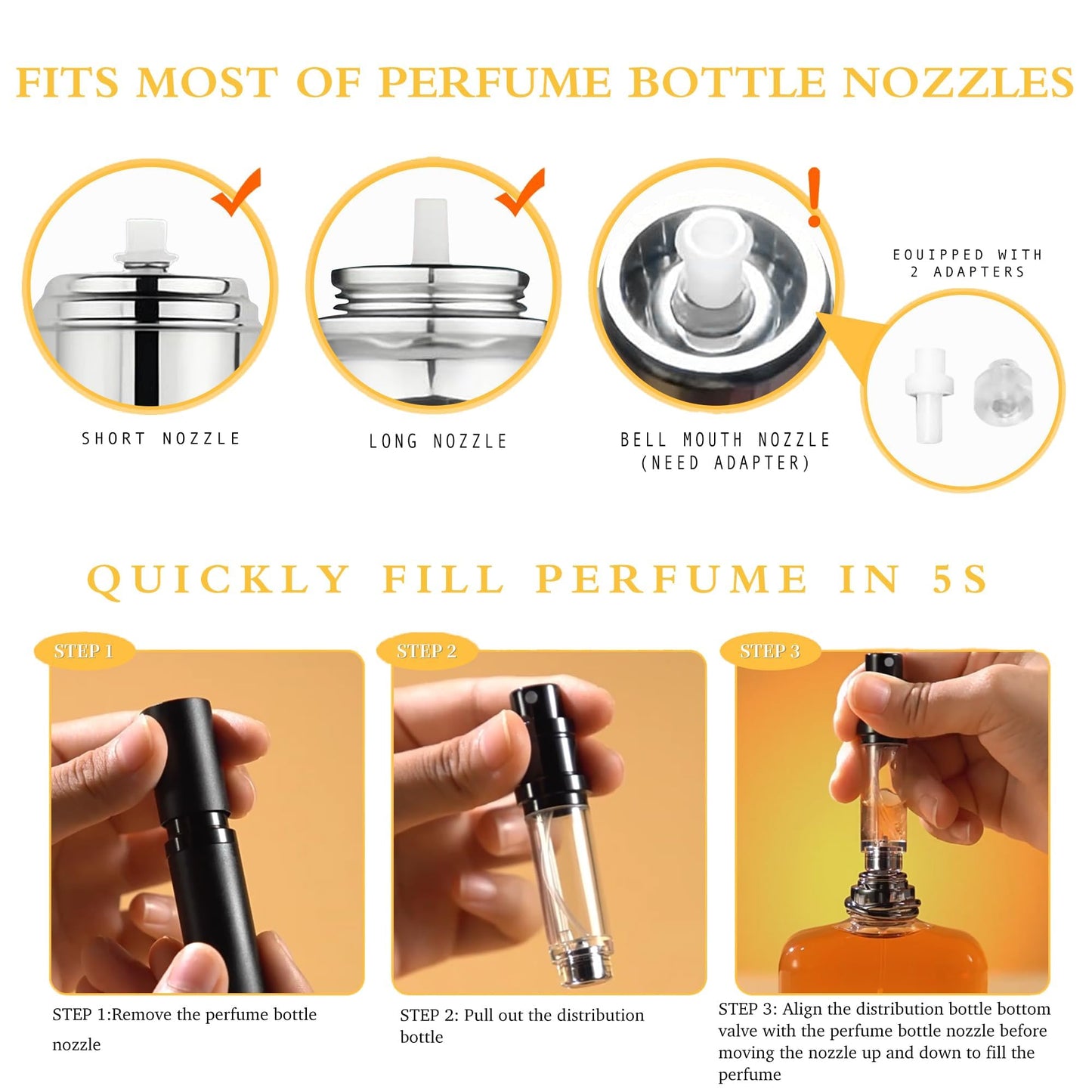 LTBL 2PCS Perfume Travel Refillable Bottle, Bottom-Filling Fragrances Perfume Atomizer, Empty Mini Cologne Dispenser, Portable Sprayer Pocket Size for On the Go 5ml (Black & Gray)