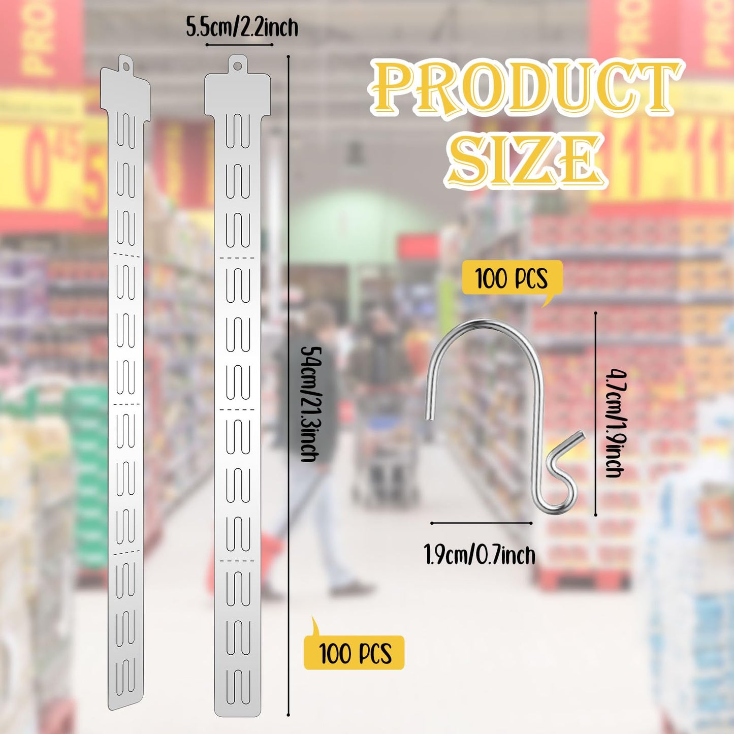 Tigeen 100 Pcs 12 Station Retail Hanging Merchandise Strips with S Hooks 21.3 Inch Plastic Display Strips with Removable Header Merchandise Display for Grocery Retail Store
