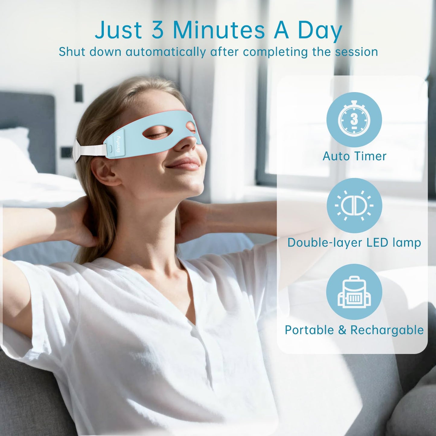 Amifiy Red Light Therapy for Eyes, 3 Minutes Red Light Eye Mask Reducing Dark Circles, Eye Bags, Puffy Eyes, Wrinkles, Infrared LED Eye Mask For Women & Men