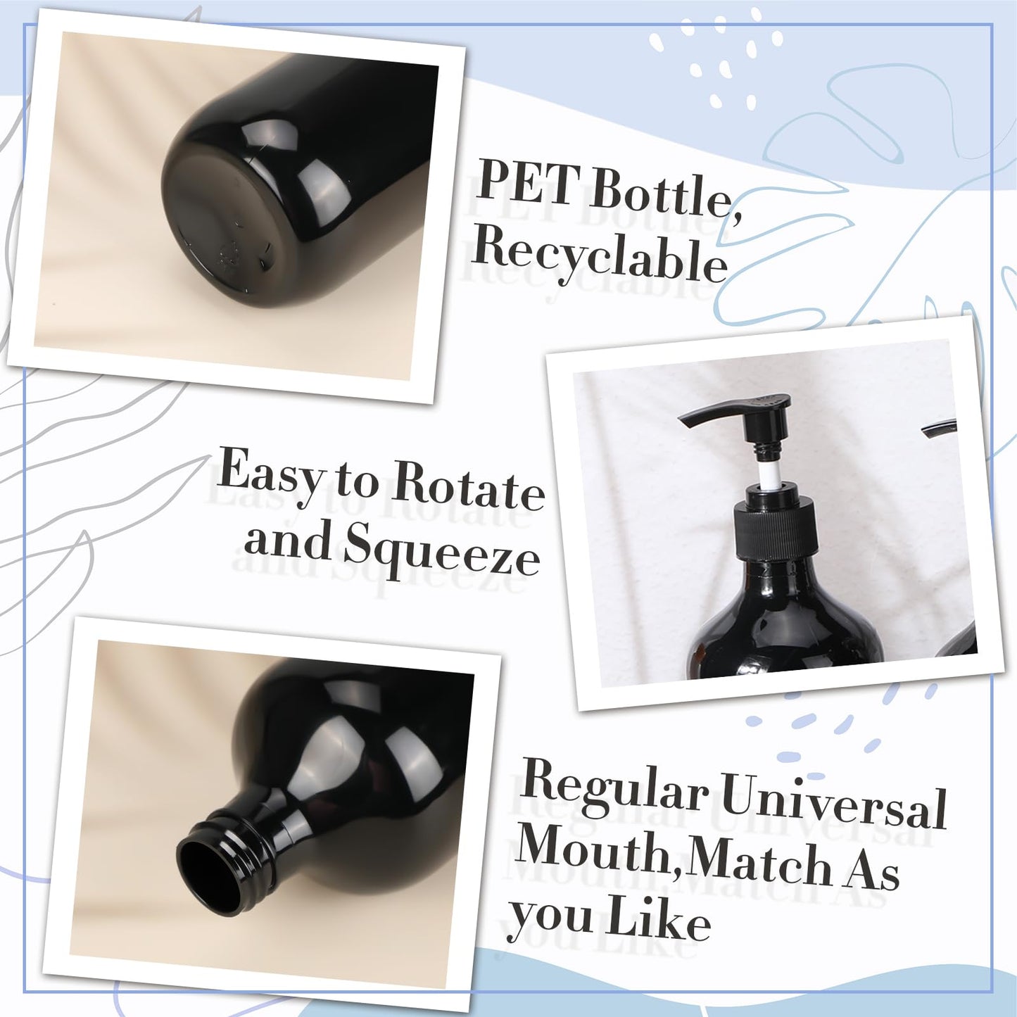 Tessco for you 12 Pack Black Soap Dispenser Empty Plastic Pump Bottles Dispenser Refillable Shampoo Container for Hand Sanitizer Soap Lotion Body Wash Conditioner Bathroom Kitchen Travel(12 Oz)