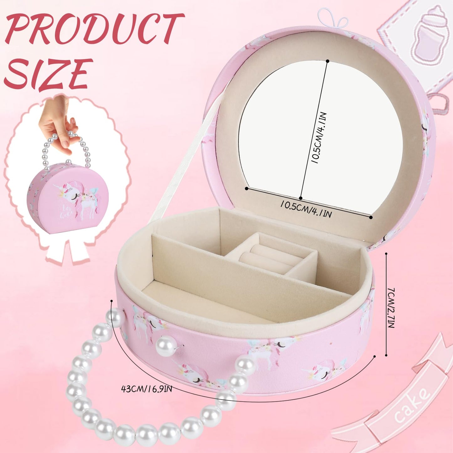 velachuan Princess Jewelry Box for Girls with Hair Accessories,Girls Hair Clips Bows Set, Fashion Hair Styling Kit with Mirror,Pink Sparkle Trinket Box Includes Hair Clips (Flower)
