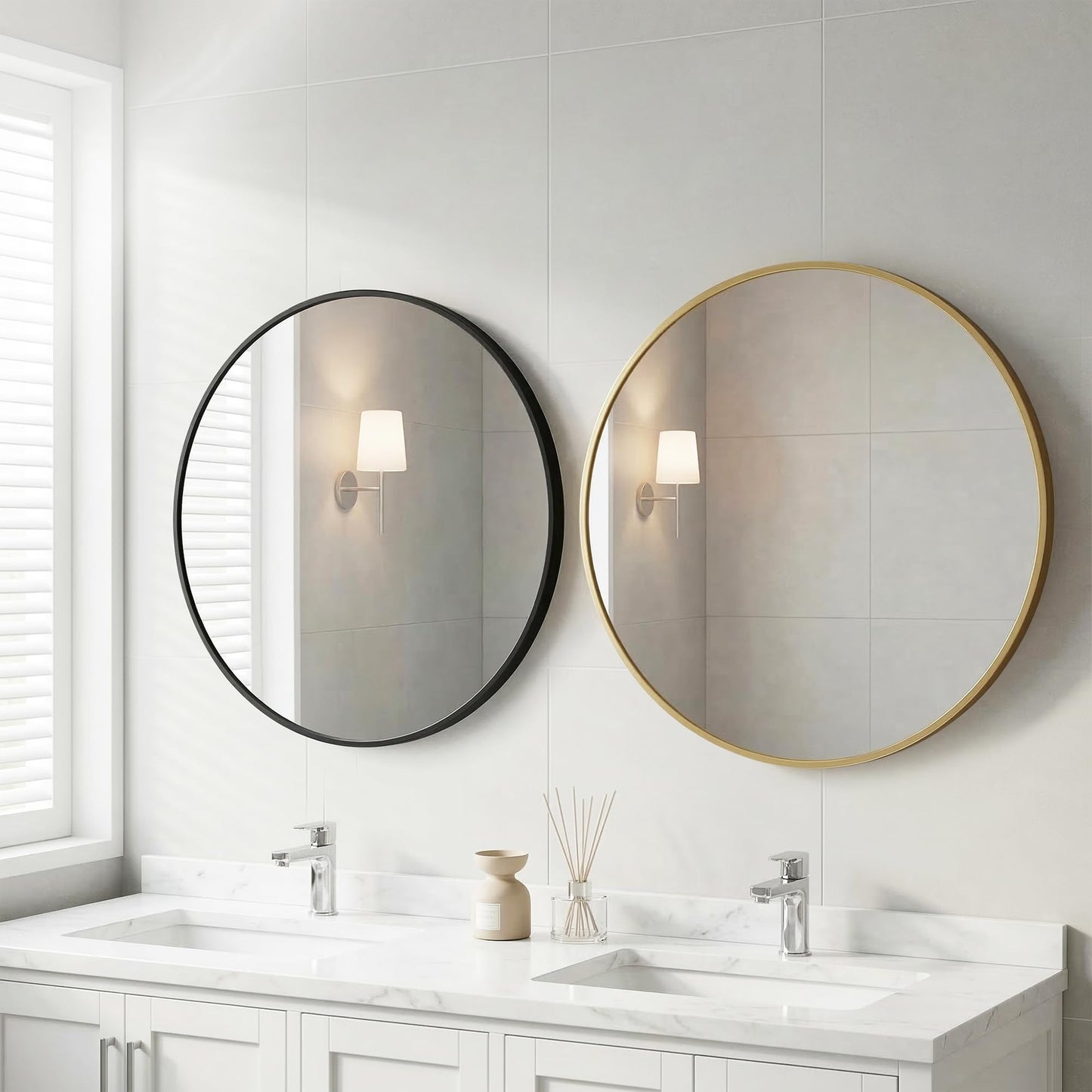 OLIXIS 20 Inch Gold Round Bathroom Wall Mirror, Round Bathroom Mirrors for Over Sink, Circle Mirror with Tempered Glass for Home Decor, Entryway, Bedroom, Vanity, Shatterproof& Crystal-Clear