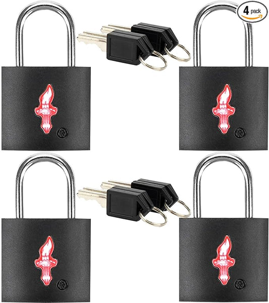 4 Pack TSA Luggage Locks with Key - Black Neon Square for Suitcase Backpack Travel Security Accessories
