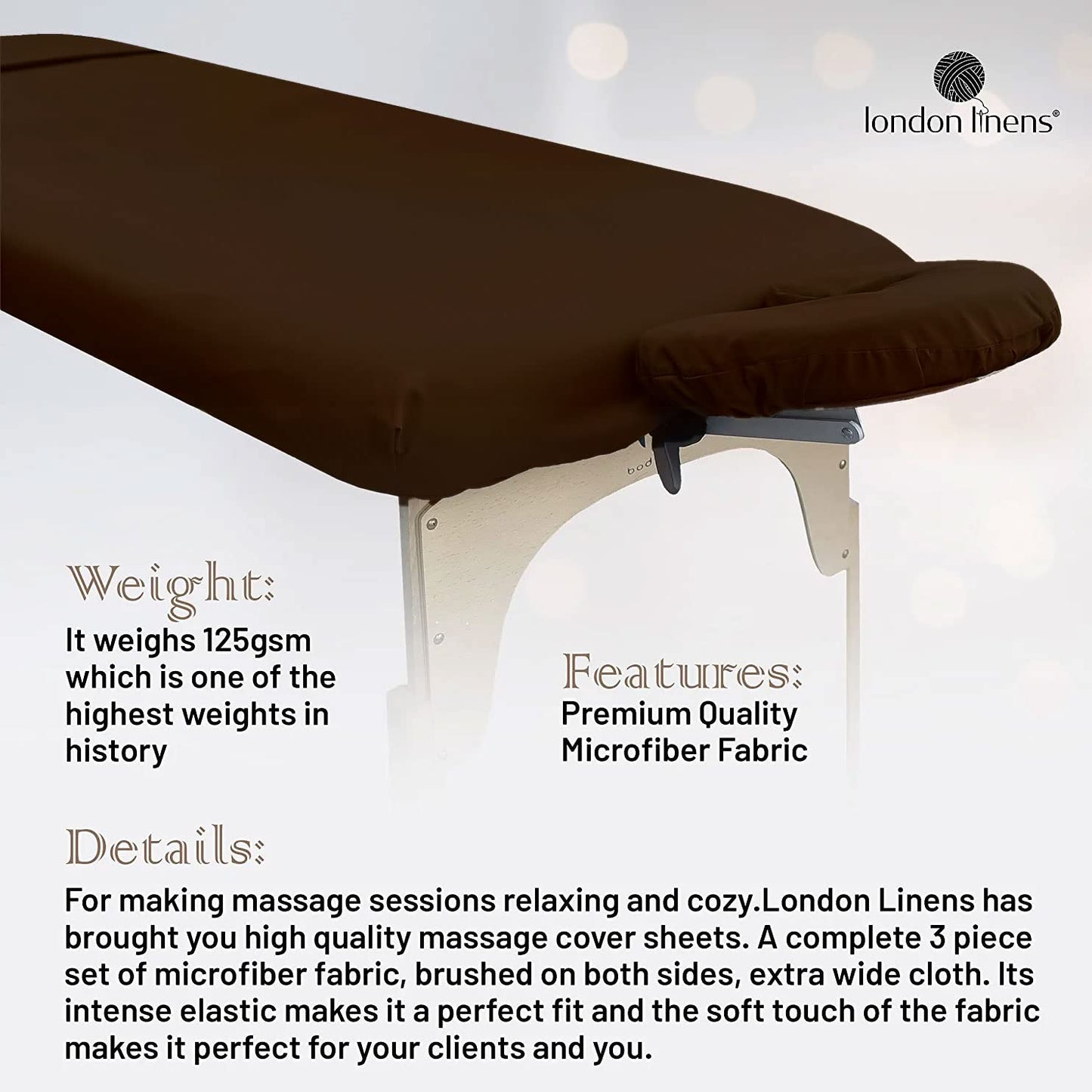 LONDON LINENS Soft Microfiber 3-Piece Massage Table Sheets - Super Lightweight, Stain and Wrinkle Resistant - Includes Table Cover, Fitted Sheet, and Face Rest Cover (Mocha)