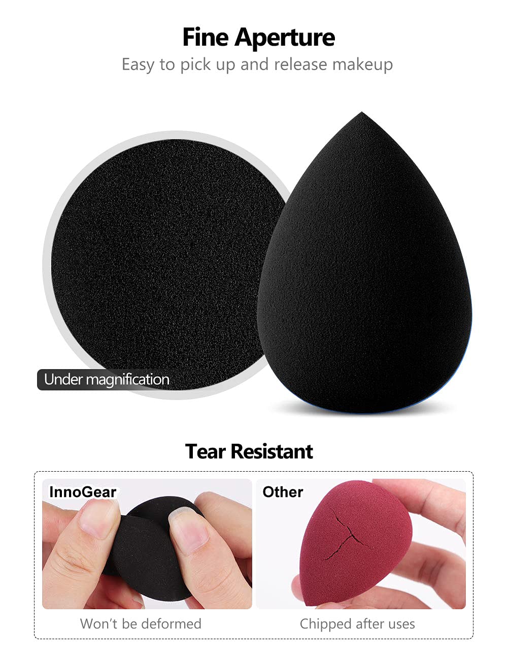 InnoGear Makeup Sponge, 10 Pcs Makeup Sponges Blender Set Beauty Cosmetic Foundation Blending Applicator Puff, Flawless for Liquid Cream Powder (Basic Black)
