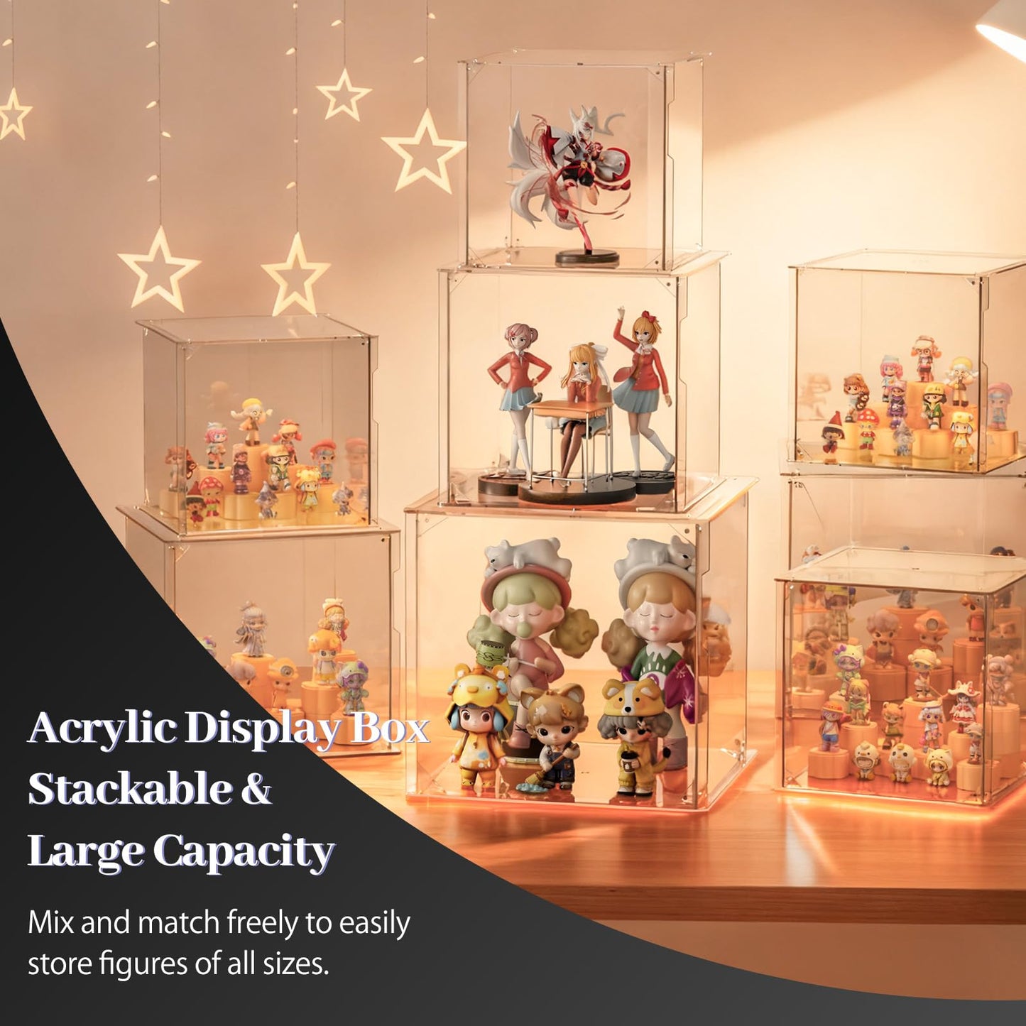 Clear Acrylic Display Case for Figures, 3 Tier Stackable Storage Bins with Magnetic Door,Acrylic Boxes for Display, Clear Storage Box for Collectibles Cosmetic Perfume Organizer，Home Or Office