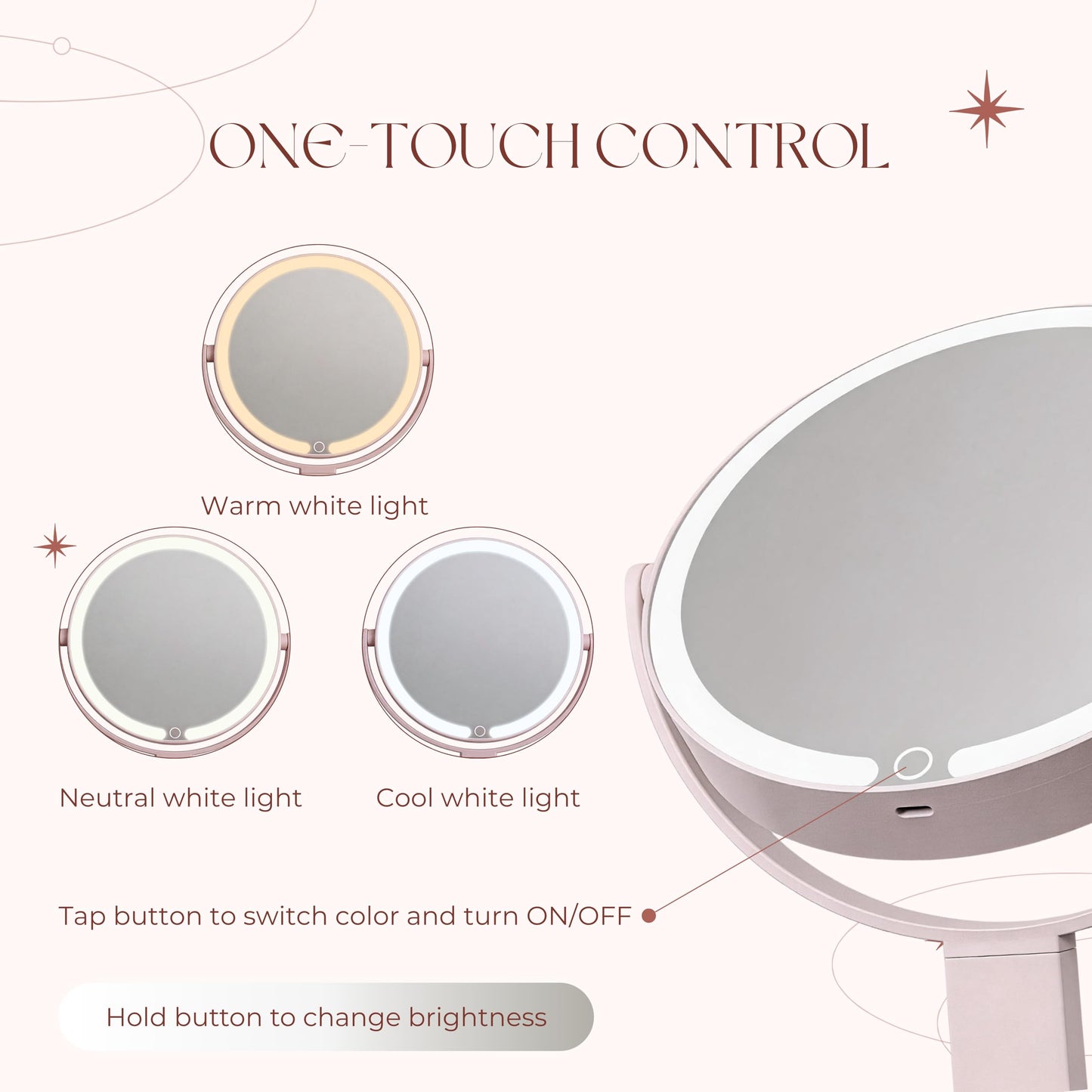 DYMOND Makeup Mirror with Lights, 1X/10X Double Sided Magnifying Mirror with Lights for Vanity Makeup Height Adjustable with Phone Holder Tray, Rechargeable with 3 Colors Dimmable, Pink