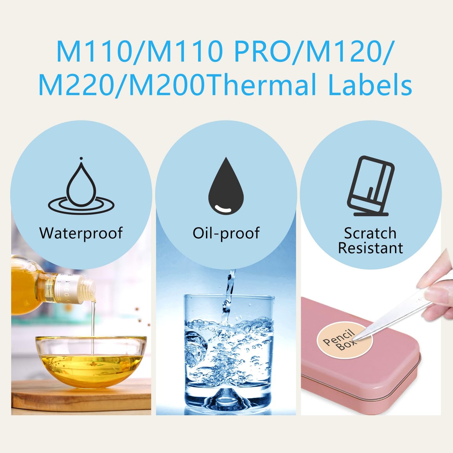 4 Rolls Round Circle Thermal Label Compatible for Phomemo M100/M110/M150/M221/M220/M120/M200/M250 Label Printer,1.96" x 1.96"（50x50 mm, 140 Labels/Roll Black on Pink & Blue & Khaki & Green