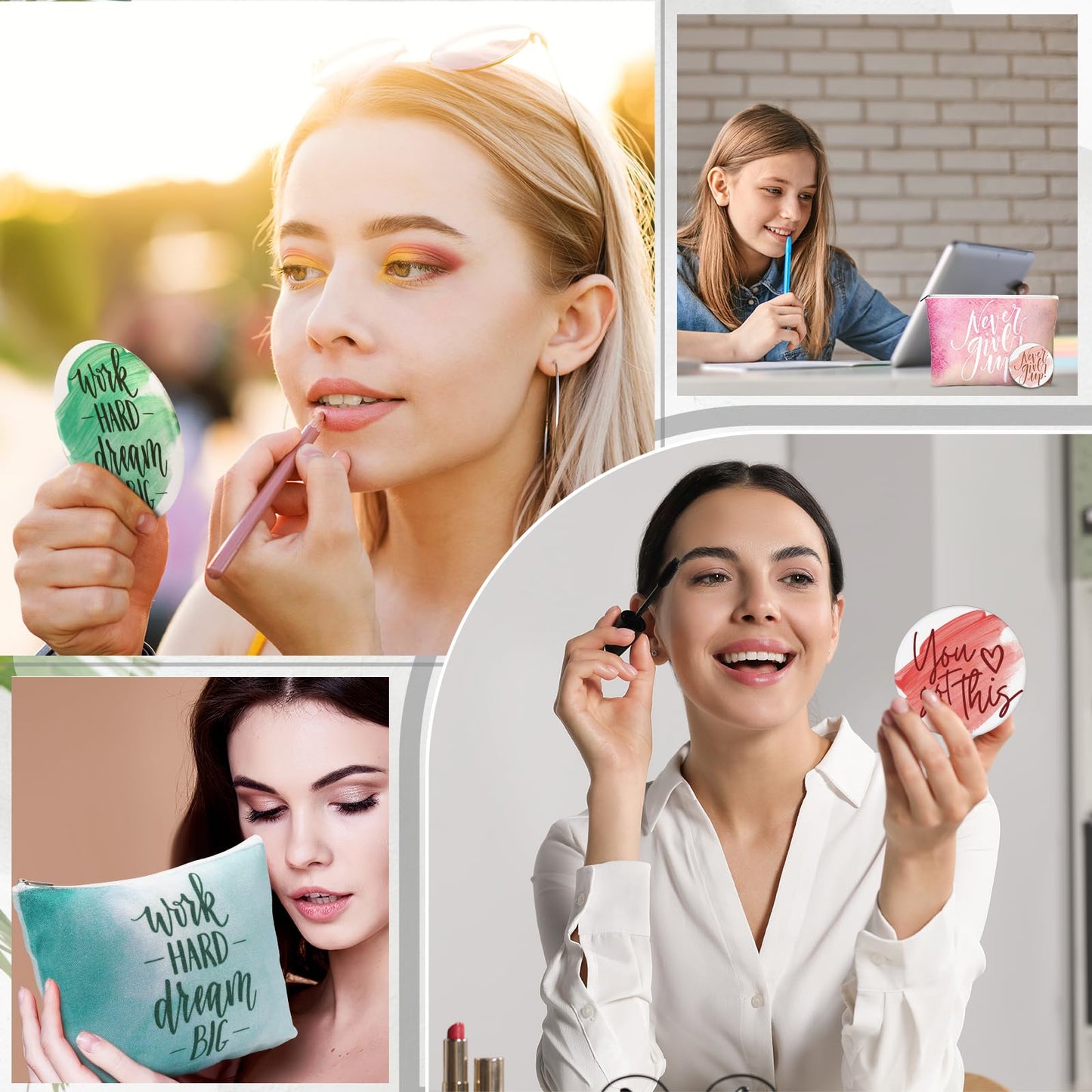 Vercraft 40 Pcs Employee Appreciation Gift for Women Inspirational Canvas Makeup Bag Portable Compact Mirror Bulk Cosmetic Bag Thank You Party Favors for Women Coworker Nurse (Motivation,Pastel)