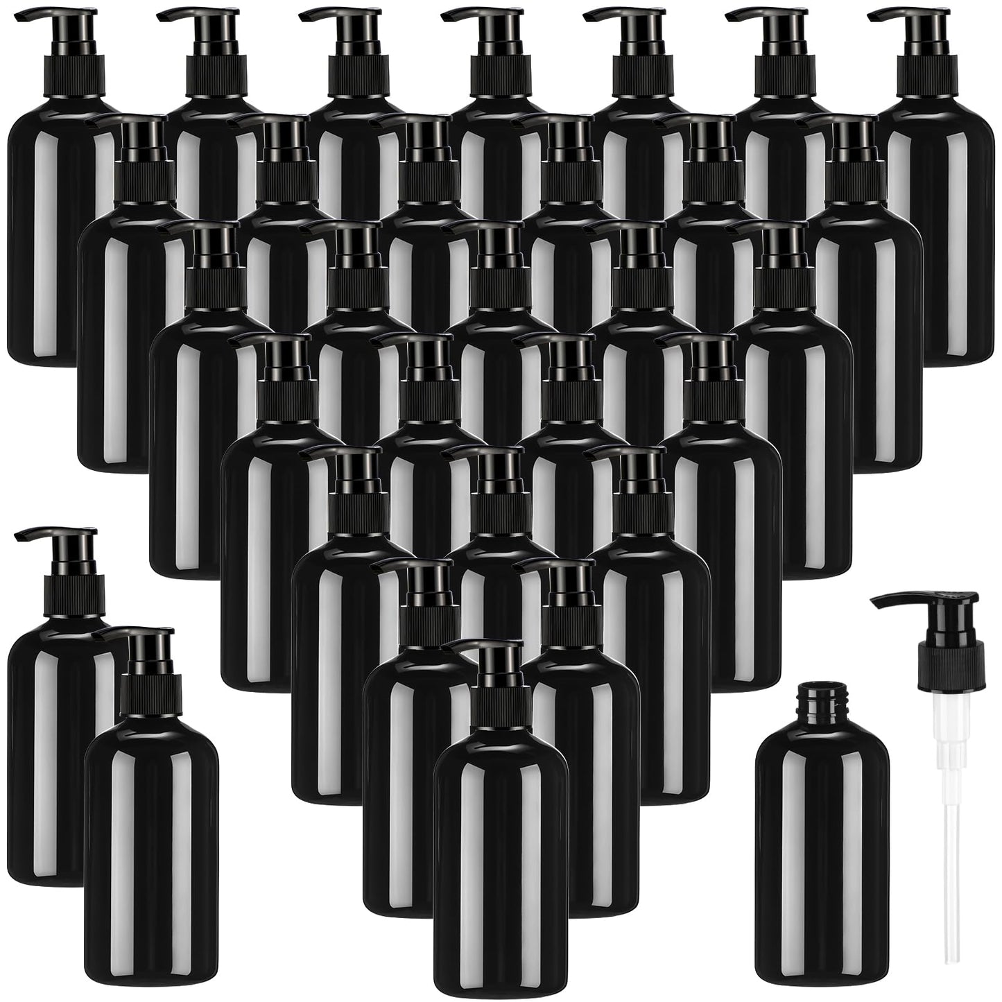 CroBlissful 32 Pcs Empty Plastic Pump Bottles 8oz Refillable Lotion Pump Bottle Containers with Dispenser for Shampoo, Conditioner, Face Cream, Massage Oil, Liquid Soap (Black)