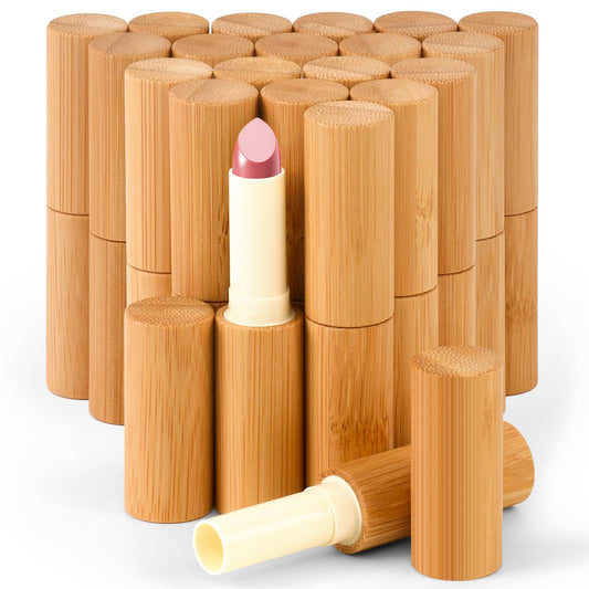 ZSMKJIAYE 20 Pcs Empty Lipstick Tubes, 5g Refillable Bamboo Lip Balm Containers with Rotable Plastic Inner, Leak-Proof DIY Cosmetic Tubes for Lipstick, Deodorant, Solid Perfume, Lip Care