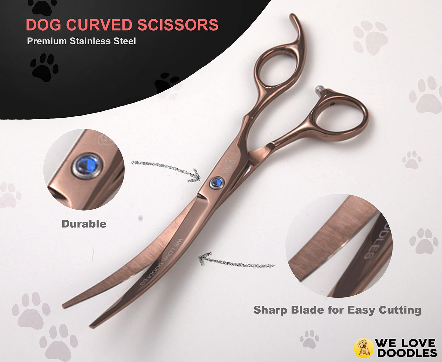 Dog Grooming Scissors Kit - Best Tools for Goldendoodles & Poodles - Straight, Curved & Thinning Shears - Professional Grade Stainless Steel, 4 Pc Set [We Love Doodles]