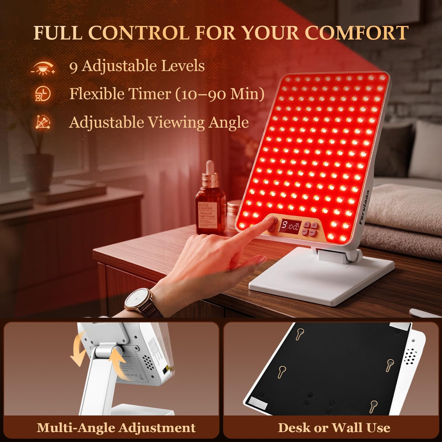 Rechargeable Red Light Therapy Panel with 4 Wavelengths 630/660/810/850nm, 138 LEDs High Power for Face & Body, Near Infrared Light Therapy Lamp with Adjustable Stand & Timer