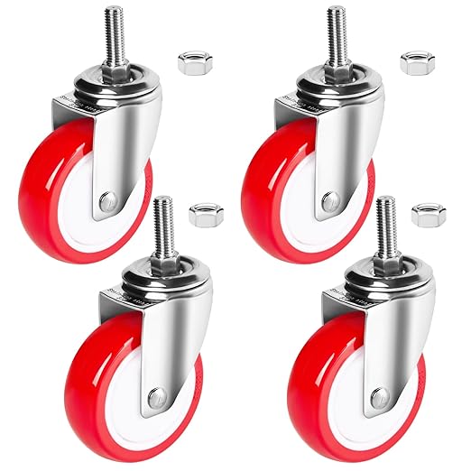 4 inch Stainless Steel Caster Wheels Heavy Duty, 1/2"-13x1-1/2 Threaded Stem Casters Set of 4, Rust Resistant, Non-Marking Polyurethane PU Wheels for Hospital, Lab, Furniture, Restaurant