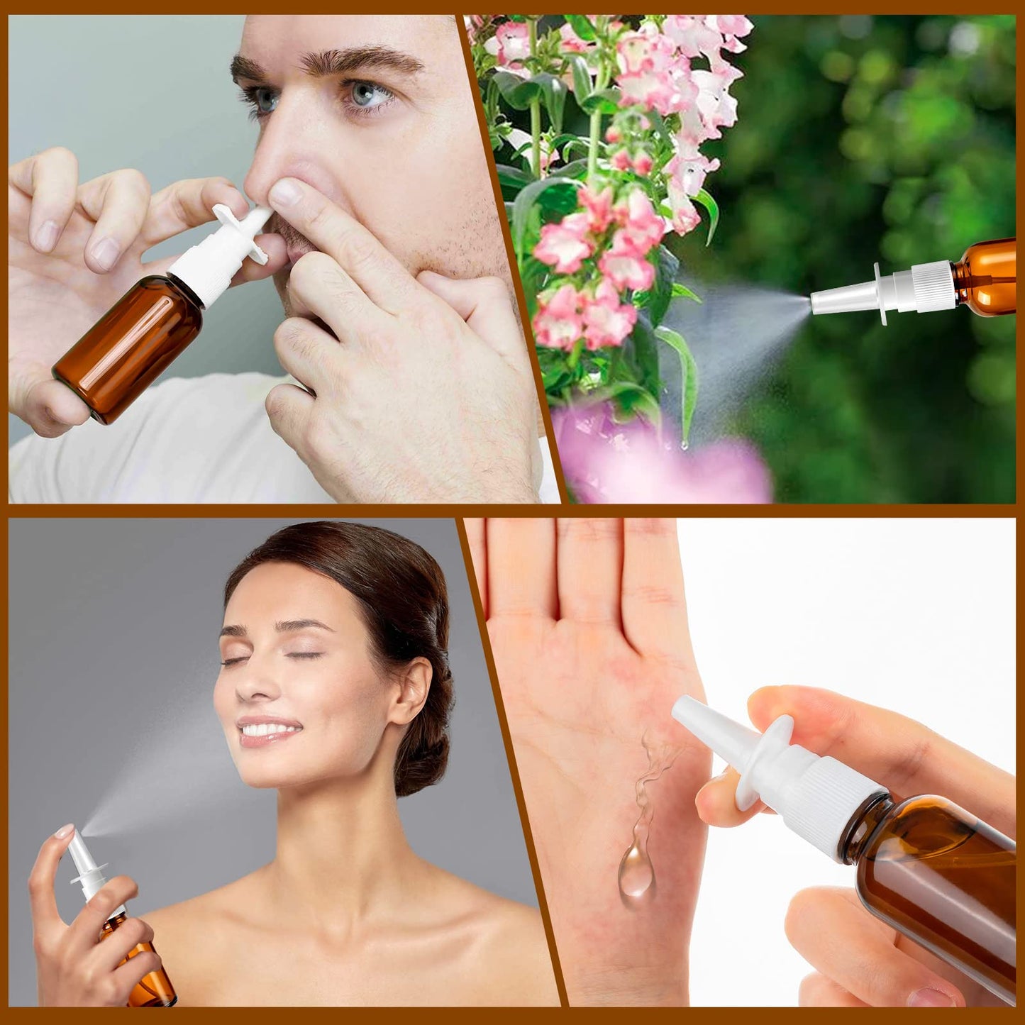 ZHWKMYP 10 Pcs Nasal Spray Bottle, 30ML/1oz 6 Pcs Glass Nose Spray Bottle Empty, Fine Mist Sprayers Atomizers with 2 Funnels and 2 Labels