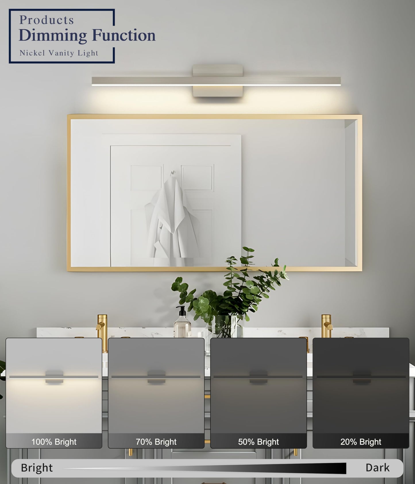 Joossnwell Brushed Nickel Bathroom Vanity Light Bar 5CCT Dimmable Bathroom Light Fixtures Over Mirror Modern LED Vanity Lighting Bath Light ETL Certificated 39.37 inch