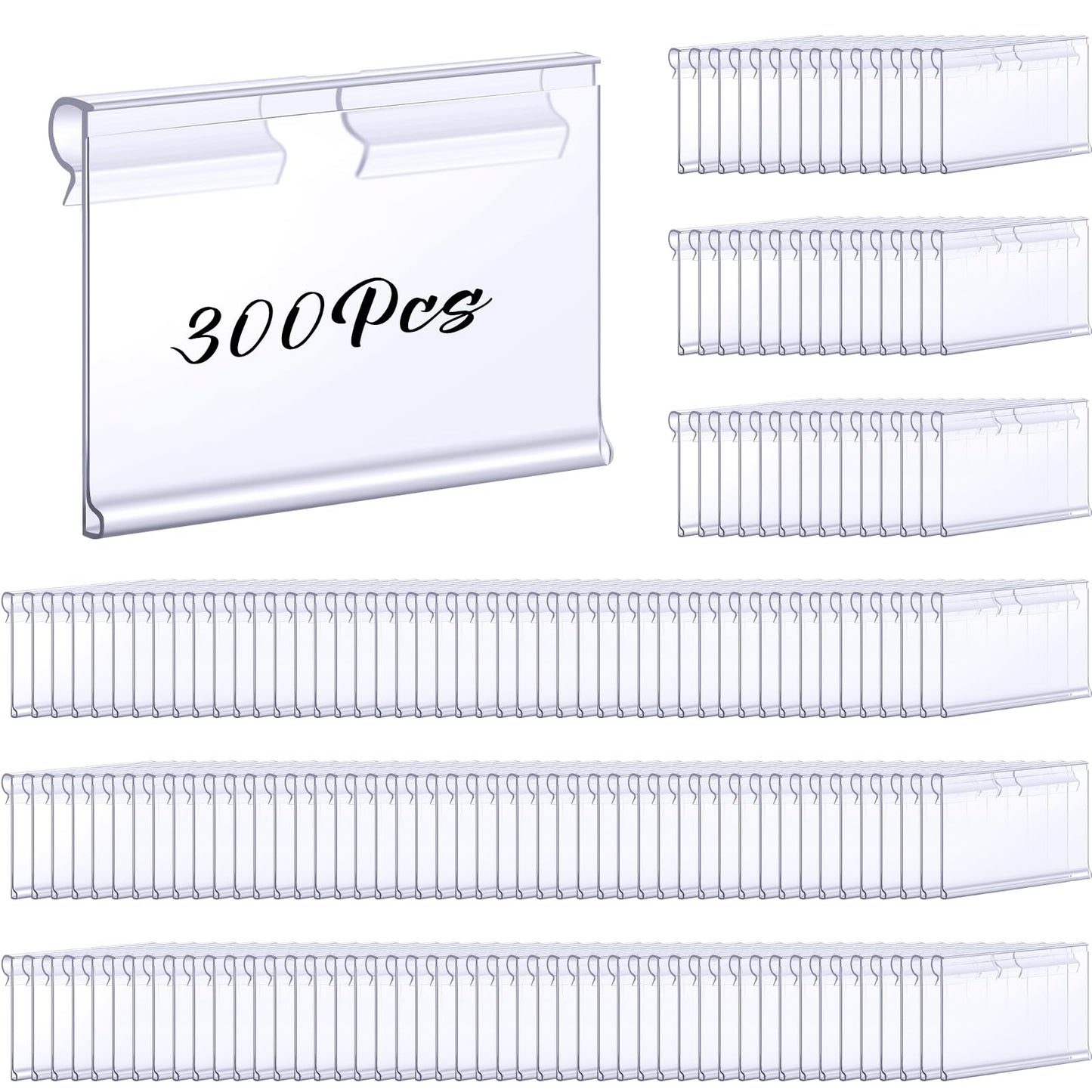 Tatuo 300 Pcs Reusable Plastic Wire Shelf Label Holders, Price Card Sign for Pantry Retail Supermarket Merchandise Shopping Mall Shop Ticket Display Holder Clip on Design, 2.36" L x 1.65" H (Clear)