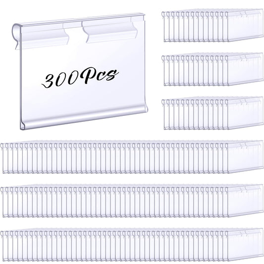 Tatuo 300 Pcs Reusable Plastic Wire Shelf Label Holders, Price Card Sign for Pantry Retail Supermarket Merchandise Shopping Mall Shop Ticket Display Holder Clip on Design, 2.36" L x 1.65" H (Clear)