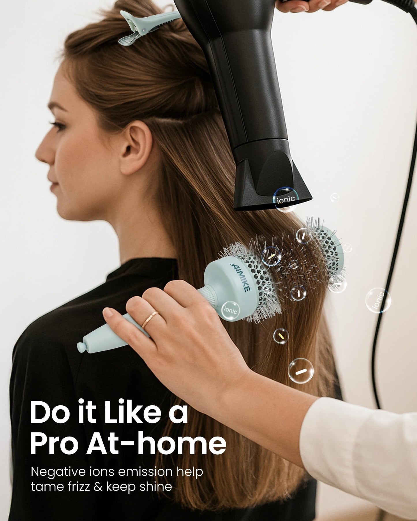 AIMIKE NaturaVol Round Brush for Blow Out, Large Round Hair Brush with Nano Thermal Ceramic Tech, for Fine Hair-Friendly Blow Drying & Styling at Home, Maximum Volume Shine-2.1" Barrel, 3" w/Bristle