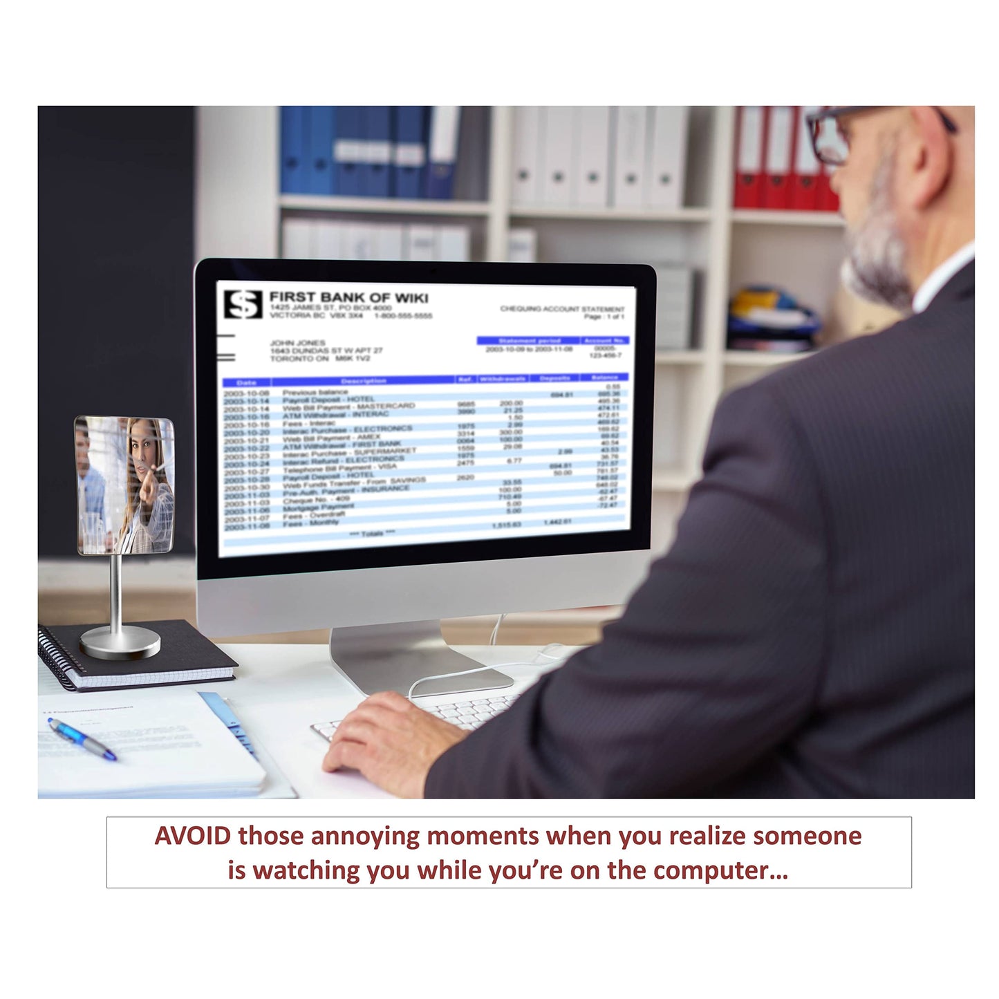 WatchYrBack Desk and Cubicle Mirror to See Behind You, Silver Stand with Detachable Wide Angle Real Glass Mirror, Small & Discrete, Beautiful Design, Perfect Curvature for an exceptionally Clear View