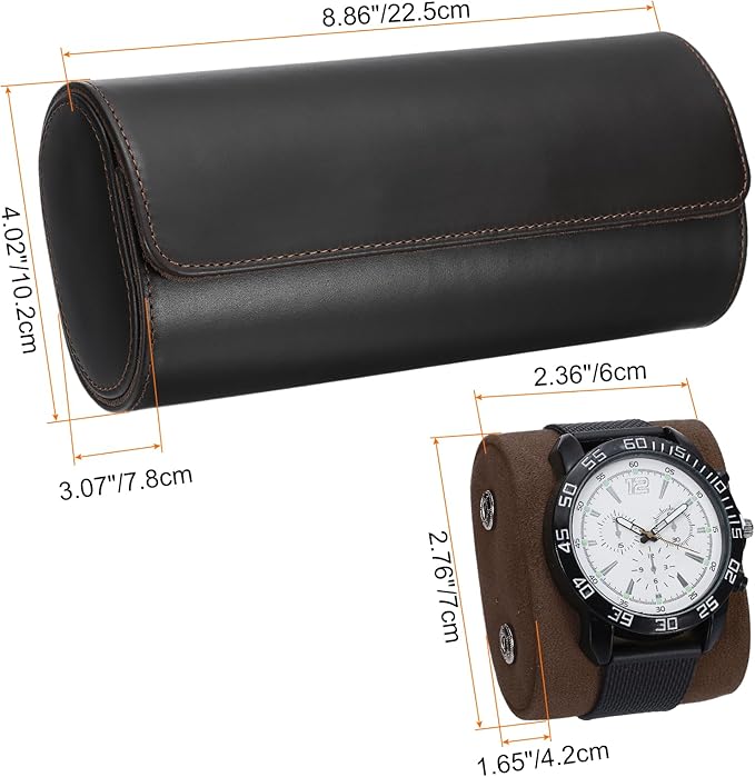 HARFINGTON Watch Roll Travel Case 3 Slot Portable Leather Watch Case for Men and Women, Watches Storage Organizer with Removable Pillows for Traveling, Display, Home Storage, Coffee