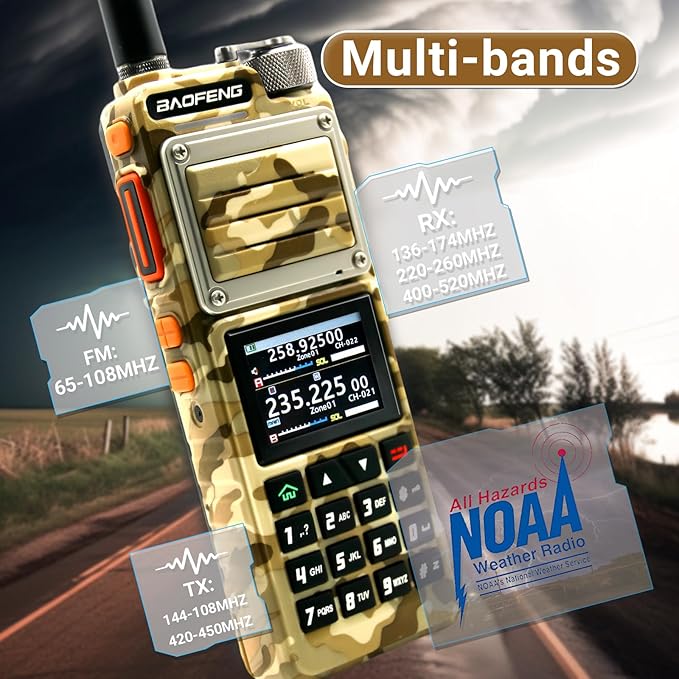 BAOFENG UV-25 PRO 10W Heavy Duty Radio Handheld Tri Band Baofeng Waterproof Radio Tri Band Ham Radios 999CH 5200MAh BatteryType-C Charging UHF VHF MW FM Air NOAA Multi-Band Receiver (Yellow)