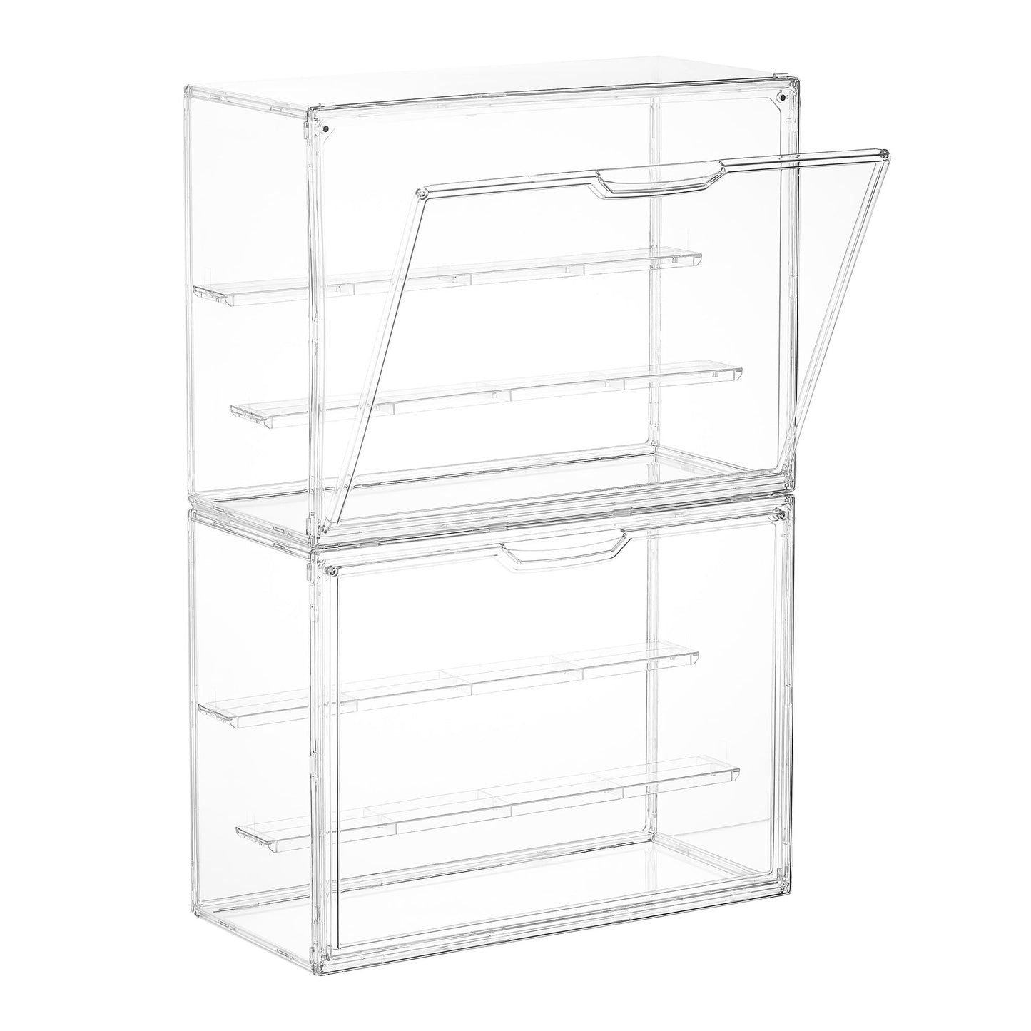 Vtopmart 2 Pack Acrylic Display Case, Stackable Figure Display Case with Magnetic Door & Adjustable Shelves, Clear Collectibles Showcase for Action Figures, Miniatures, Models