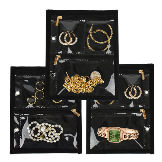 LingLingo Travel Jewelry Organizer Case,Jewelry Bags Jewelry Storage Book Binder with Clear Zipper Velvet Pouch for Traveling,Earrings, Rings, Necklace, Bracelet (Inner Pages, 3 PCS)