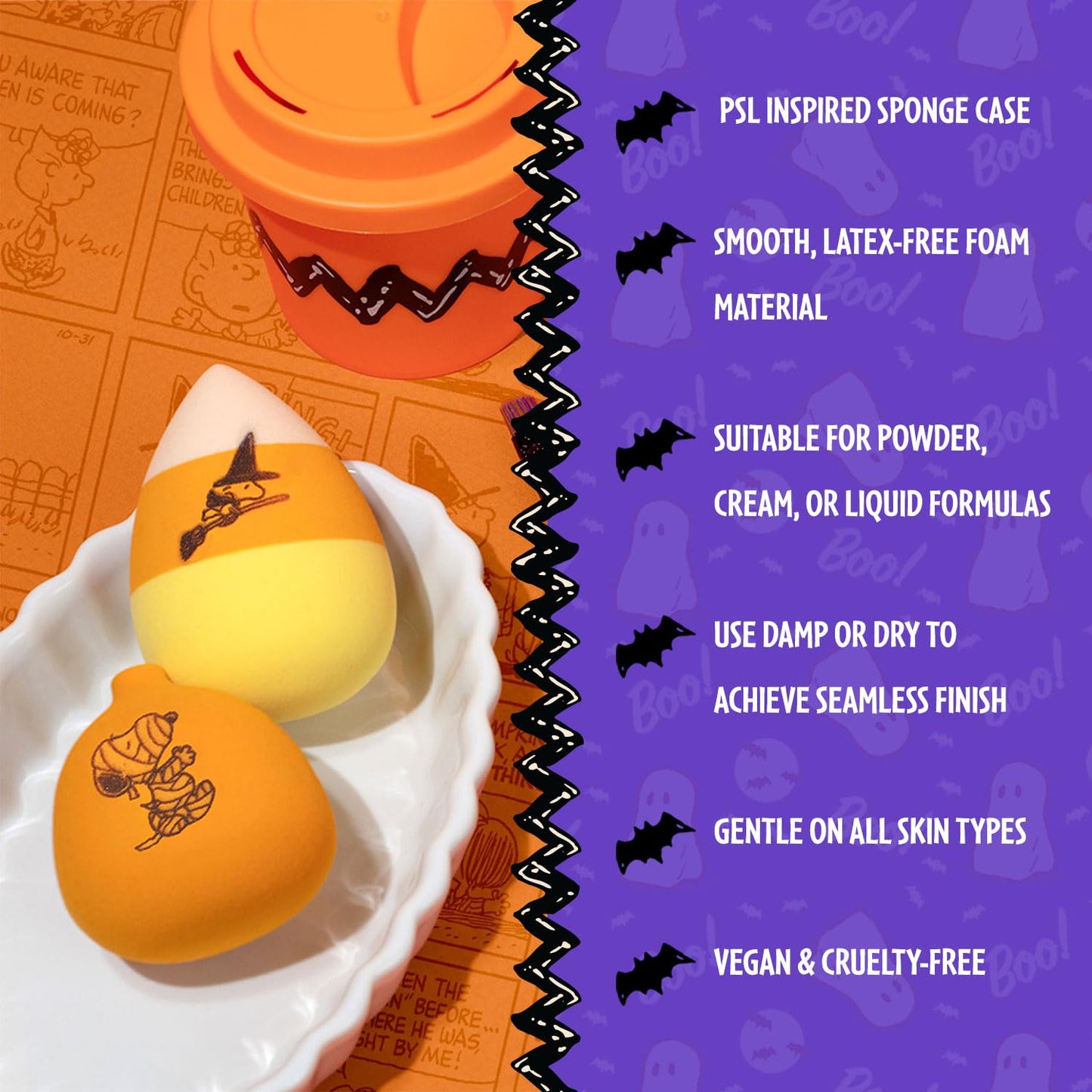 Profusion Cosmetics Peanuts Pumpkin Blend Sponge Set with Holder, Versatile Tool for Smooth Makeup Application, Achieve Ideal Blending