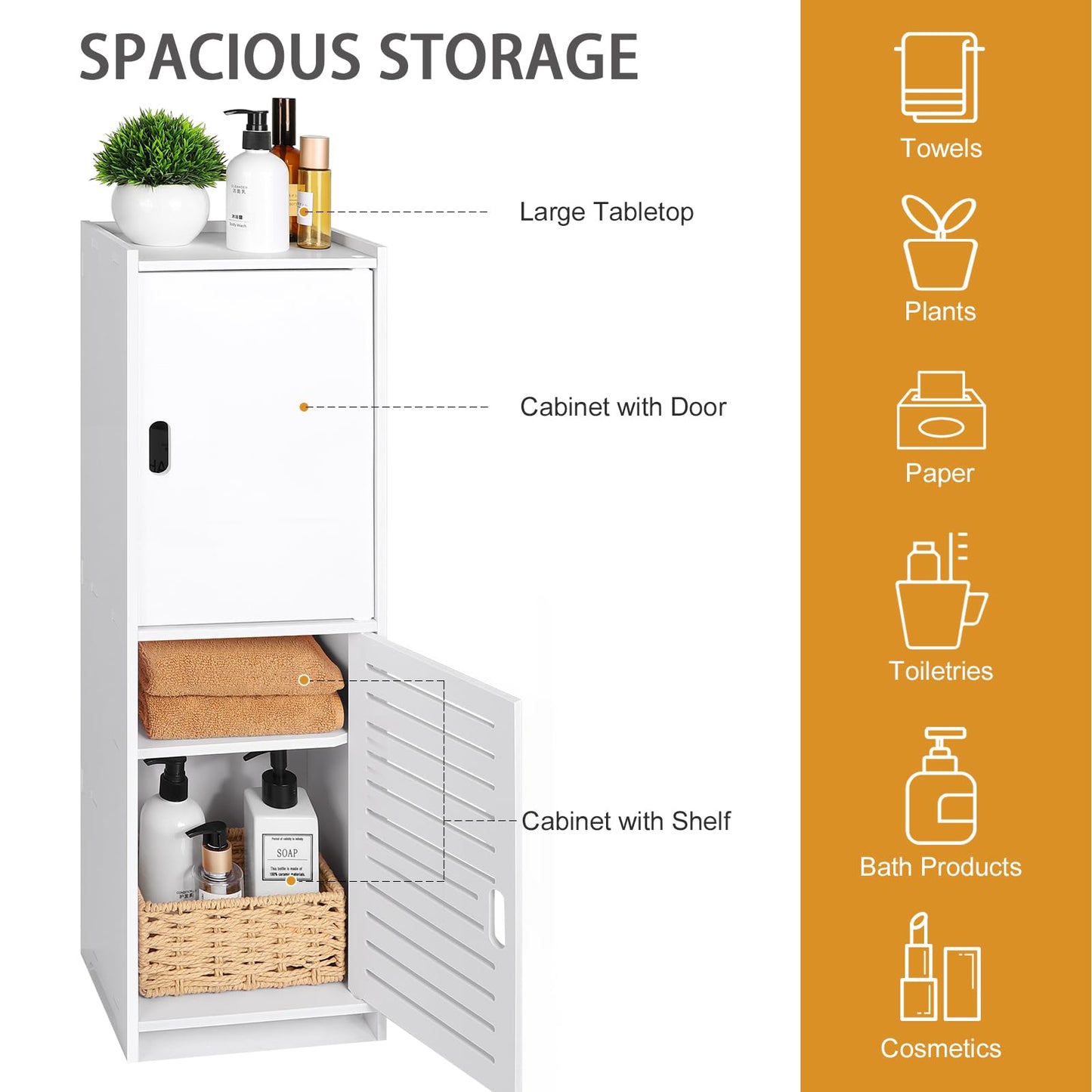 YARUKIMA Bathroom Floor Storage Cabinet,White