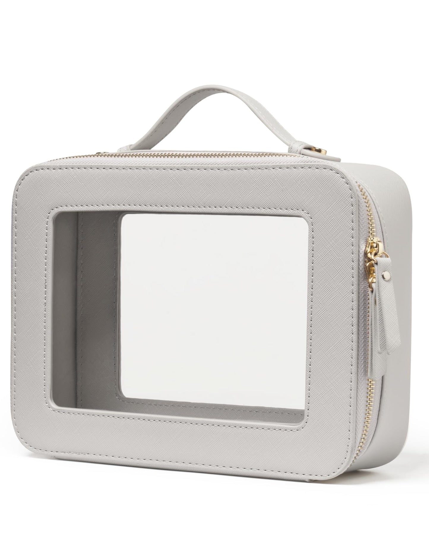Popvibe Clear Makeup Bag Toiletry Case Travel Transparent Cosmetic Bag with Zipper, Portable Make Up Organizer Traveling Compact Car Bag for Essentials, Beige Grey